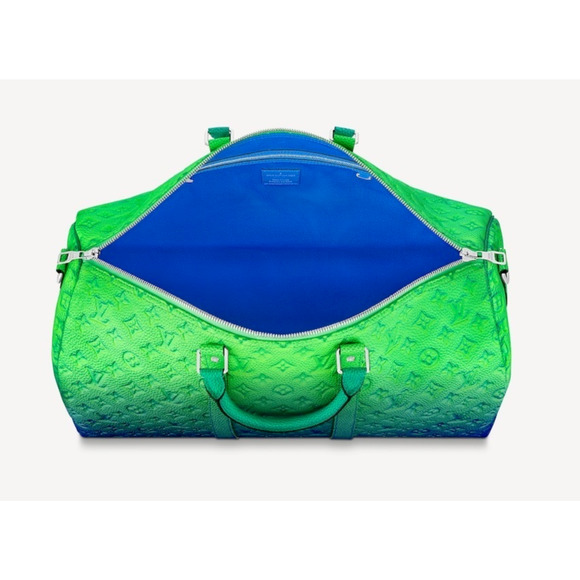 Louis Vuitton Keepall Bandouliere 50 Blue Green Taurillon Weekend Travel Bag - Picture 10 of 11